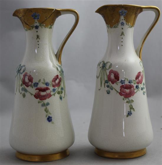 William Moorcroft for James Macintyre. An 18th century pattern two handled vase, two similar ewers and a gesso faience vase, 25cm, neck